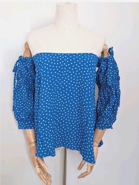 Zara Electric Blue Polka Dot Off-Shoulder Blouse
